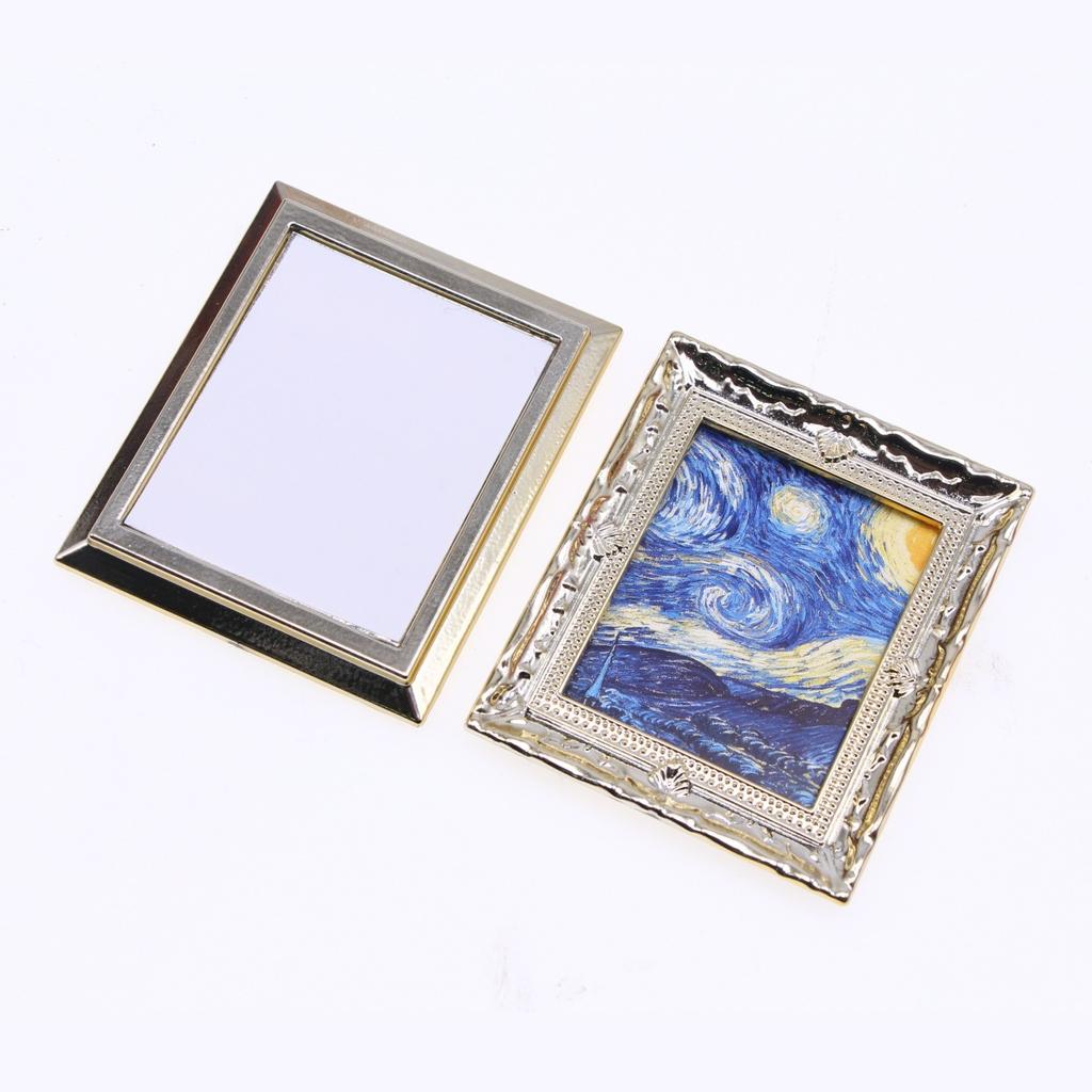Vintage 1:12 Miniature Framed Pos Oil Painting Toys Doll Accessories Dollhouse Ornament Mural Wall Picture Miniaturas Casa
