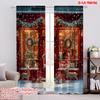 2pcs 2D Flat Printing Merry Christmas Window Curtains Holiday Santa Claus and Reindeer Fabric Without Electricity Family Party