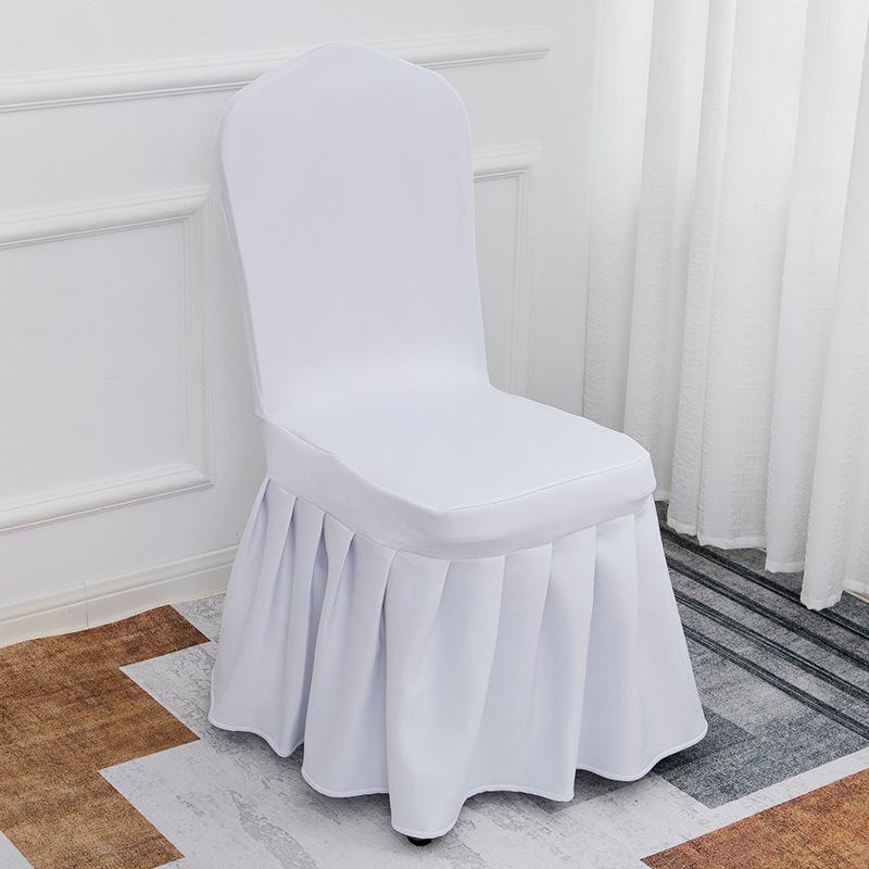 Solid Color Thick and Highly Elastic Stretch Chair Cover Wedding Pleated Skirt Style Chair Covers Suitable for Hotel Party and Banquet Decoration Regular chair size 1pcs белый