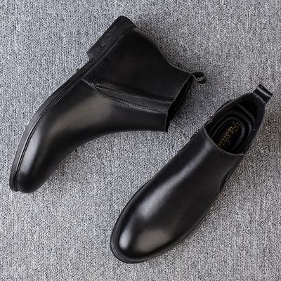 Chelsea Winter Black Mens Boots Genuine Leather Office Boots Fashion Designer Shoes Men Warm Winter Slip-On Cow Leather Footwear