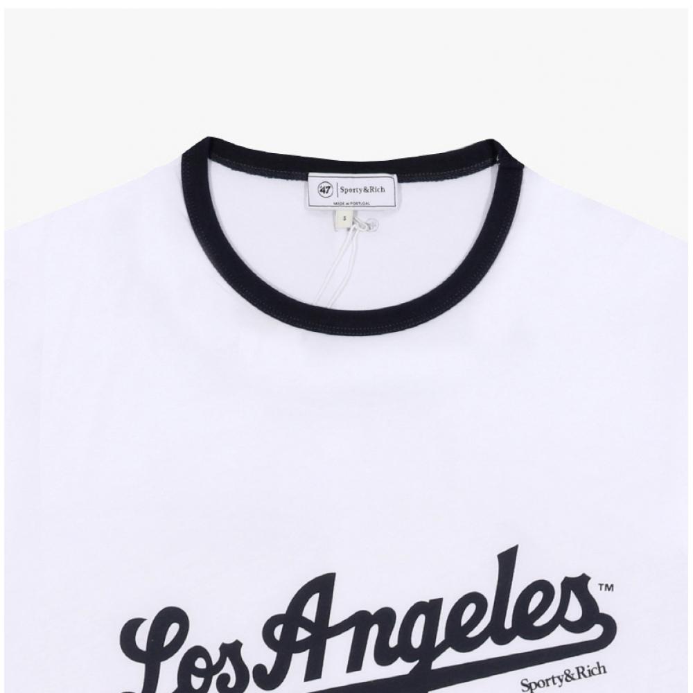 SporTy   Rich DodgerS Ringer Women S T ShirT Wh50 whiTe Dark Navy