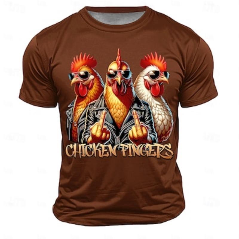 Men's Rooster Short Sleeve T-Shirt 3D Print Crew Neck Shirt Fashion Athleisure Street Sports Outdoor Daily Black White Red Summer Spring Clothing