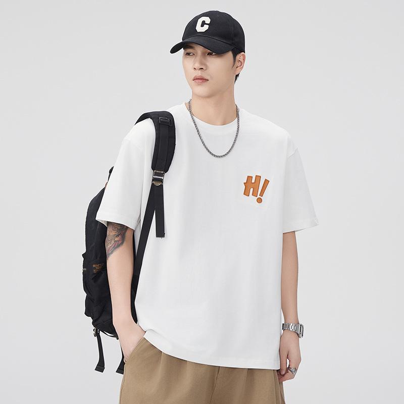Heavy Cotton Letter Printed Short-sleeved T-shirt Mens Summer Comfortable Fit Half-sleeved Top