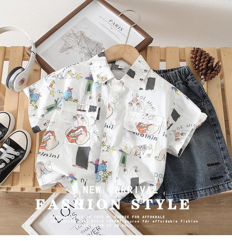 Boys' Summer 2026 Cartoon Short Sleeve Shirt - Trendy, Stylish & Casual