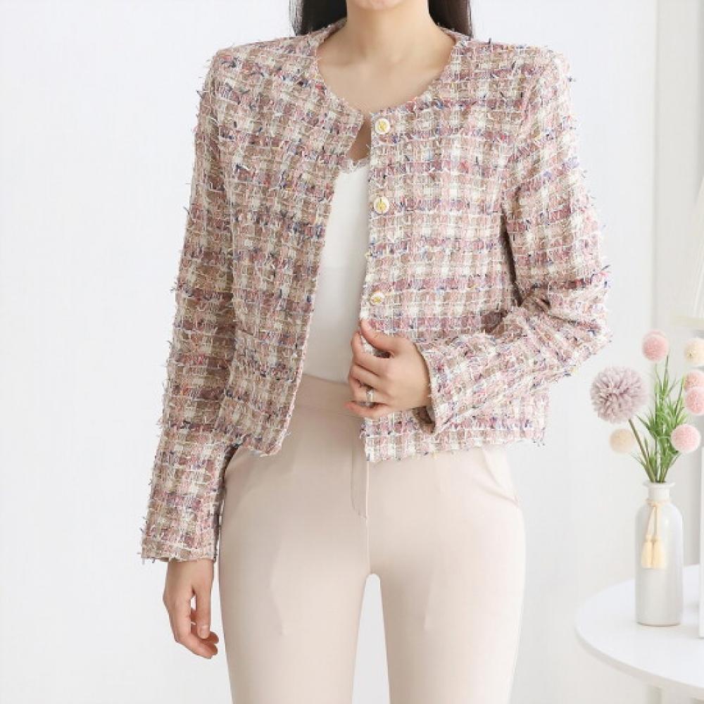 Morris Coming Home Long Sleeve Jacket Check Pattern Fringe Tweed M2602jk022a