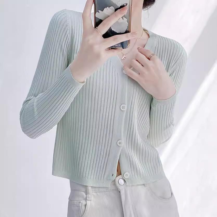 Outer knitted cardigan women's spring and autumn long-sleeved thin 1116 new high-waisted short V-neck slim-fit sweater jacket