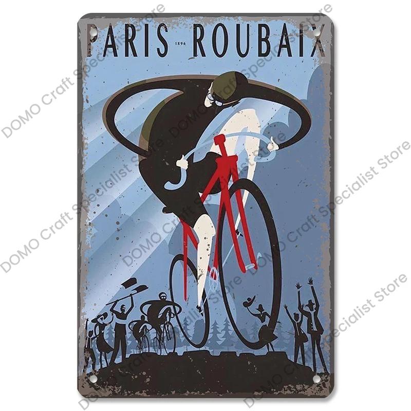 Placa de bicicleta Placa de lata de metal Ciclismo Corrida Vintage Metal Poster Wall Art Decor para Bike Club Garage Man Cave