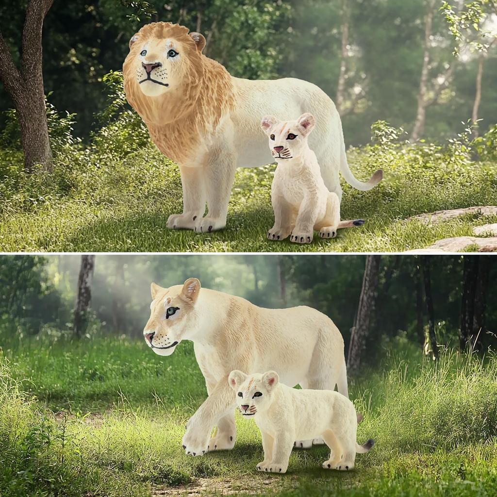 TOYMANY 6-Piece Lion Figure Set, White Lion Figures, Wildlife Models for Parents and Children, Realistic Animal Models for Home and Family Use,