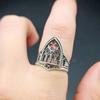 Retro Personality Ancient Silver Color Hollowed-out Relief Crown Castle Rings for Women Men Halloween Trend Gothic Jewelry