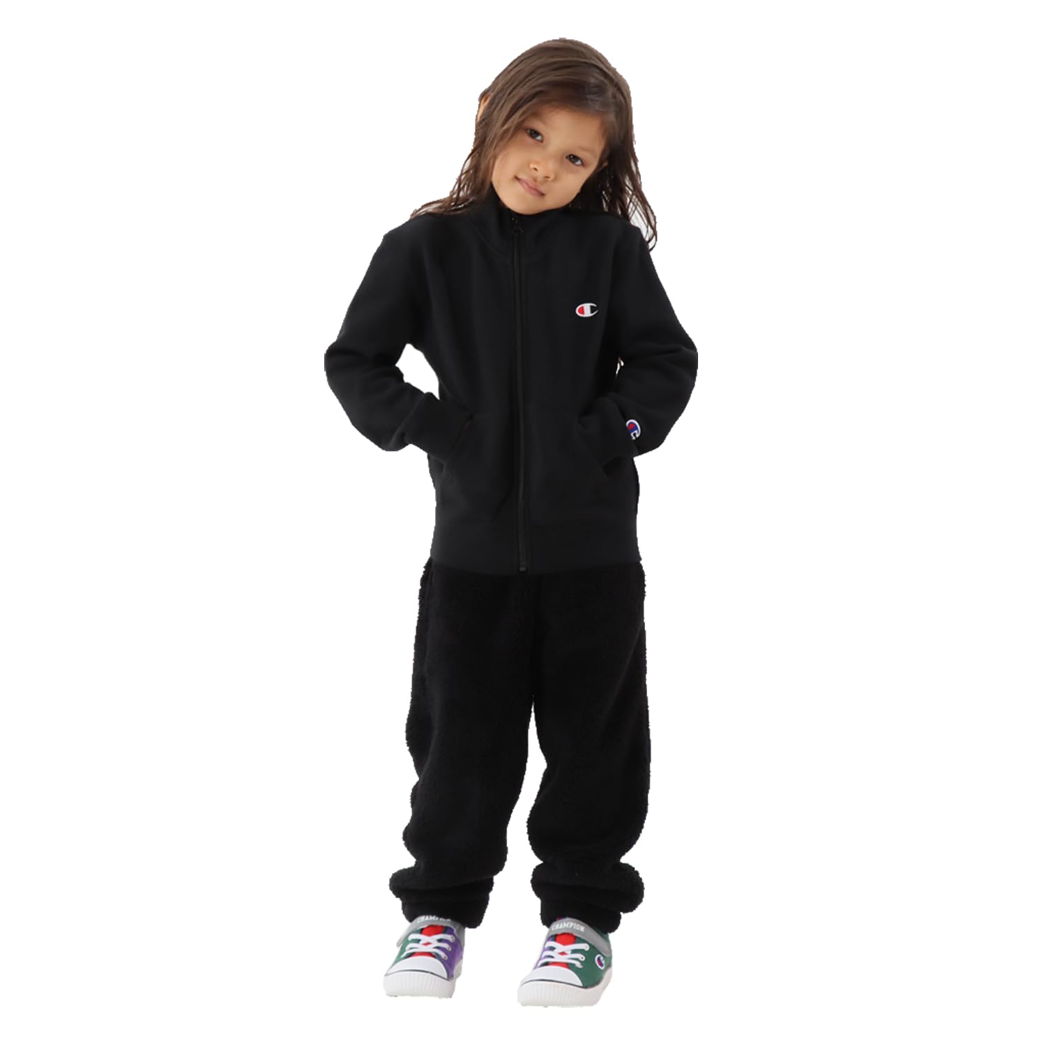 

Sweatshirt Kids Long Sleeve Cotton COTTON USA One Point Logo Zip Stand Sweatshirt Basic Black 130 [Champion] 100% CK-Y003 чорний