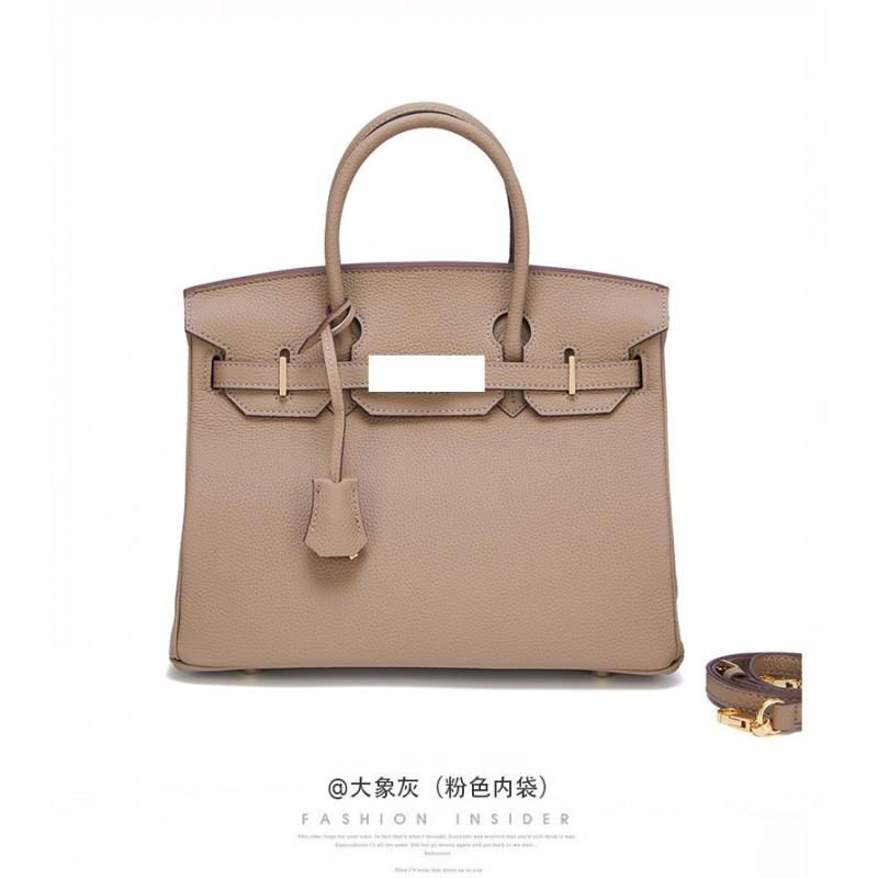 Kontrastfarbe Goldene Schnalle Pulverfarbene passende Innentasche Echte Ledertasche Klassisch Modisch Damen Rindsleder Schultertasche