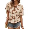 2025 Summer Women's Printed Bow Tie Short Sleeve Round Neck Top - European & American Fashion Trend