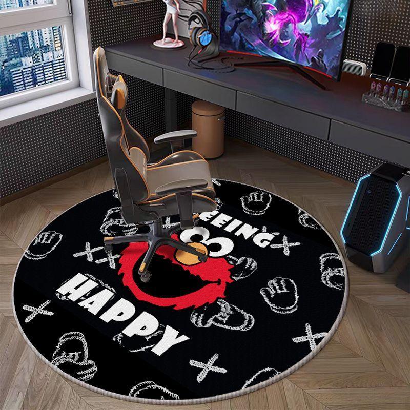 VIKAMA Schlingenteppich Gaming Stuhl Bodenmatte Rutschfest Schmutzabweisend Study Teppiche Rund Cooles Spielgriffmuster Schlafzimmerteppich Zuhause