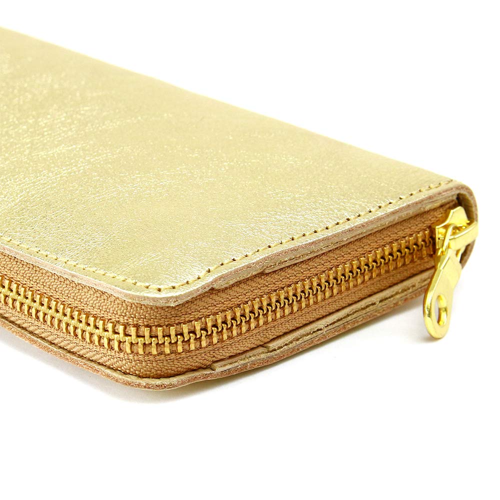 AGILITY affa "Grotto" Women's Long Wallet with Round Zipper, Genuine Leather, Gold and Silver Foil