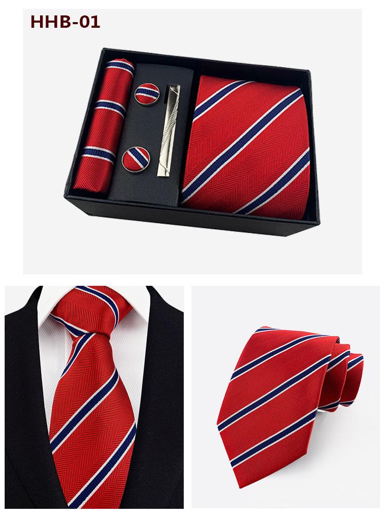 Men S Tie Gift Box Six-Piece Square Towel Cufflinks Tie Clip Fashion Business Executive Men S Hand Tie 8Cm