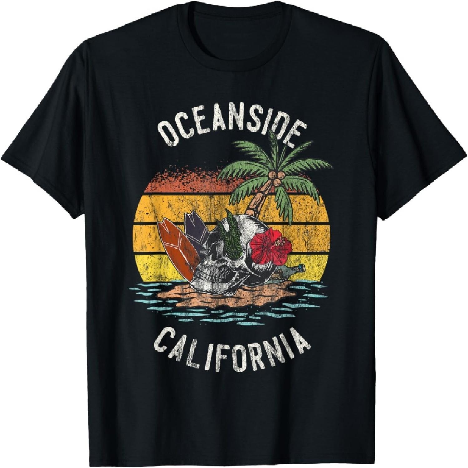 

Oceanside Beach California Palms Skull Surf Sunset Vacation T-Shirt XXXXXL різнокольоровий