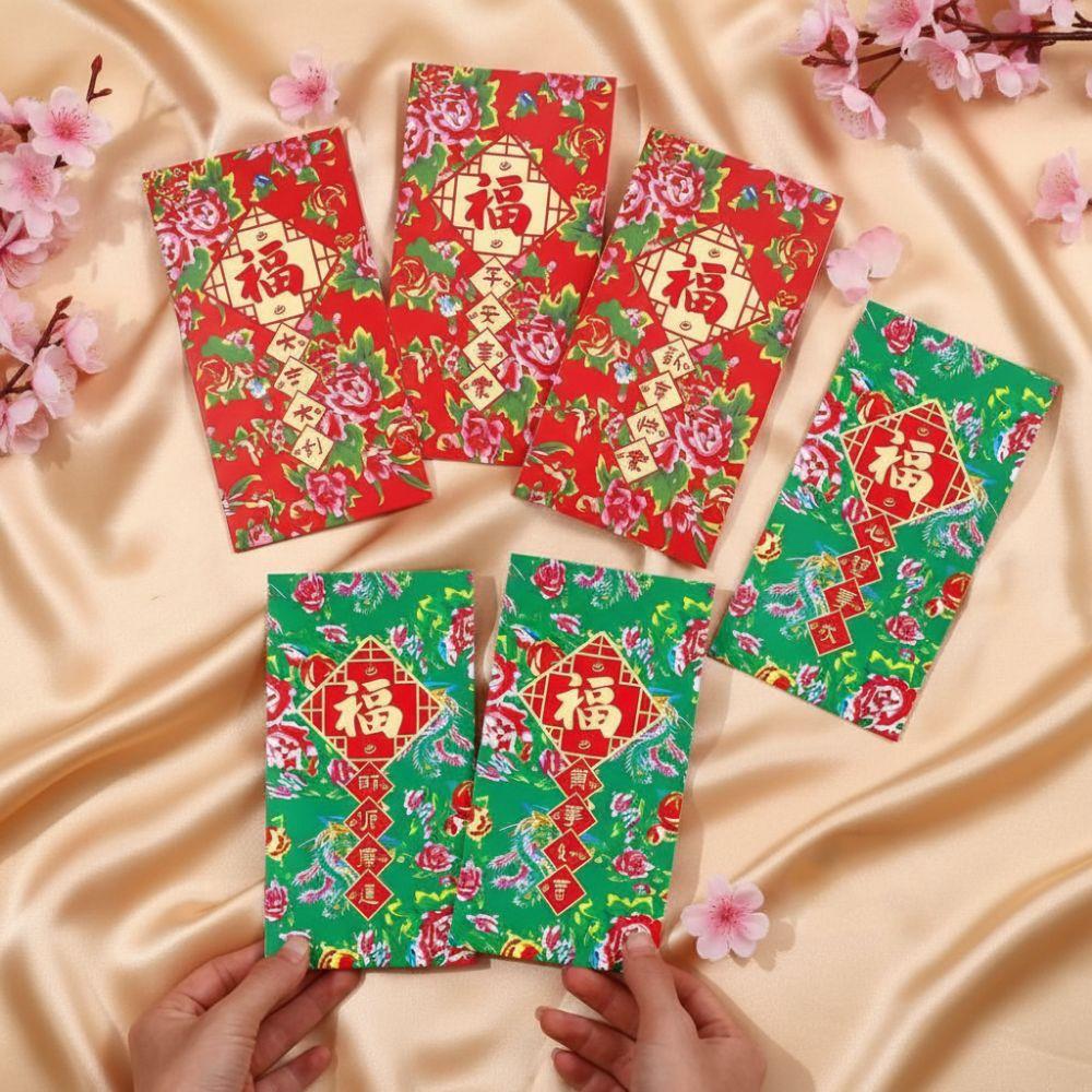 6Pcs Chinese Style 2026 New Year Red Envelope Paper Lucky Money Bag Red Pocket Lunar New Year