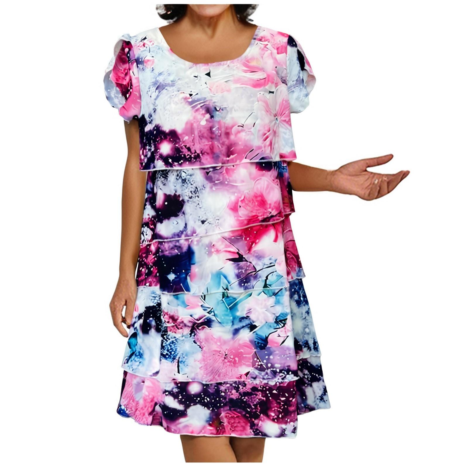 

Платье в стиле бохо с короткими рукавами для женщин, повседневное, свободного кроя, летнее, сарафанное, с принтом L фиолетовый