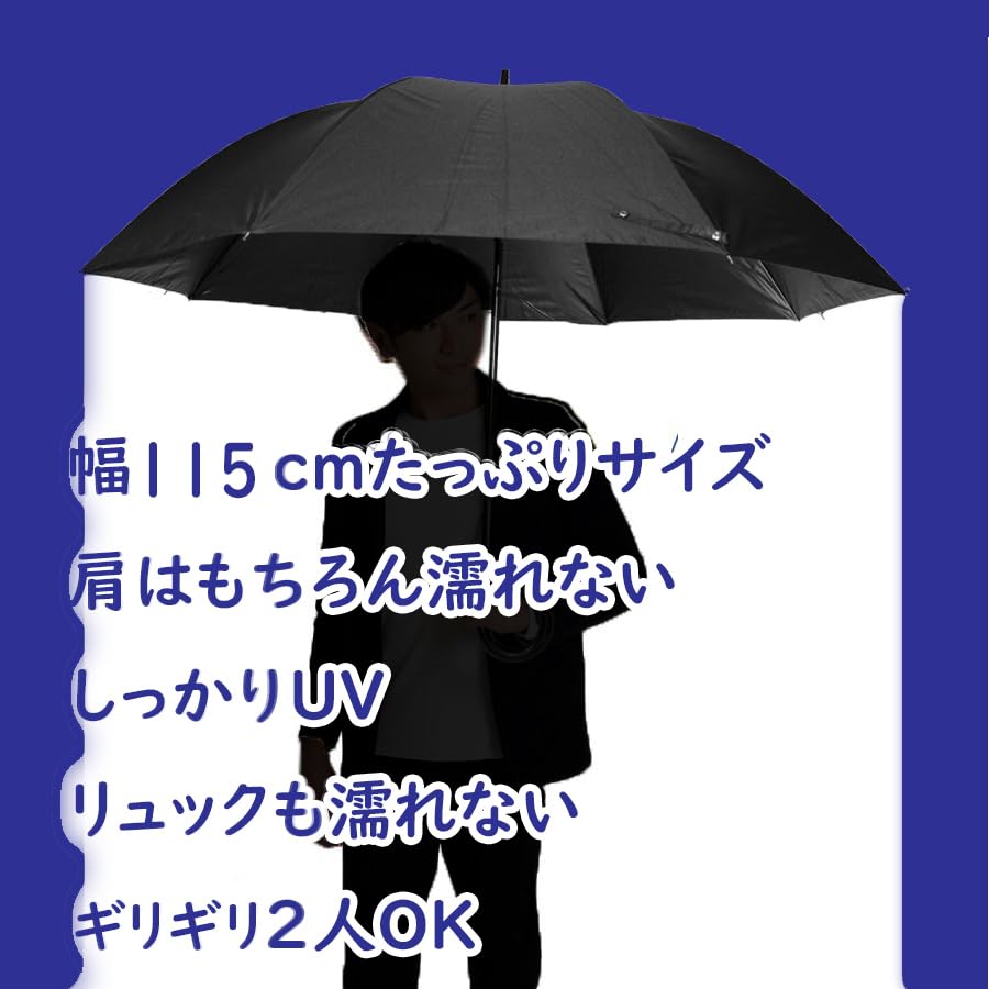Large Folding 65cm Rib 115cm 10 Manual Teflon Black Umbrella, Length, Diameter, Ribs, Opening, Durable, Lightweight, Fiberglass, Water-Repellent,