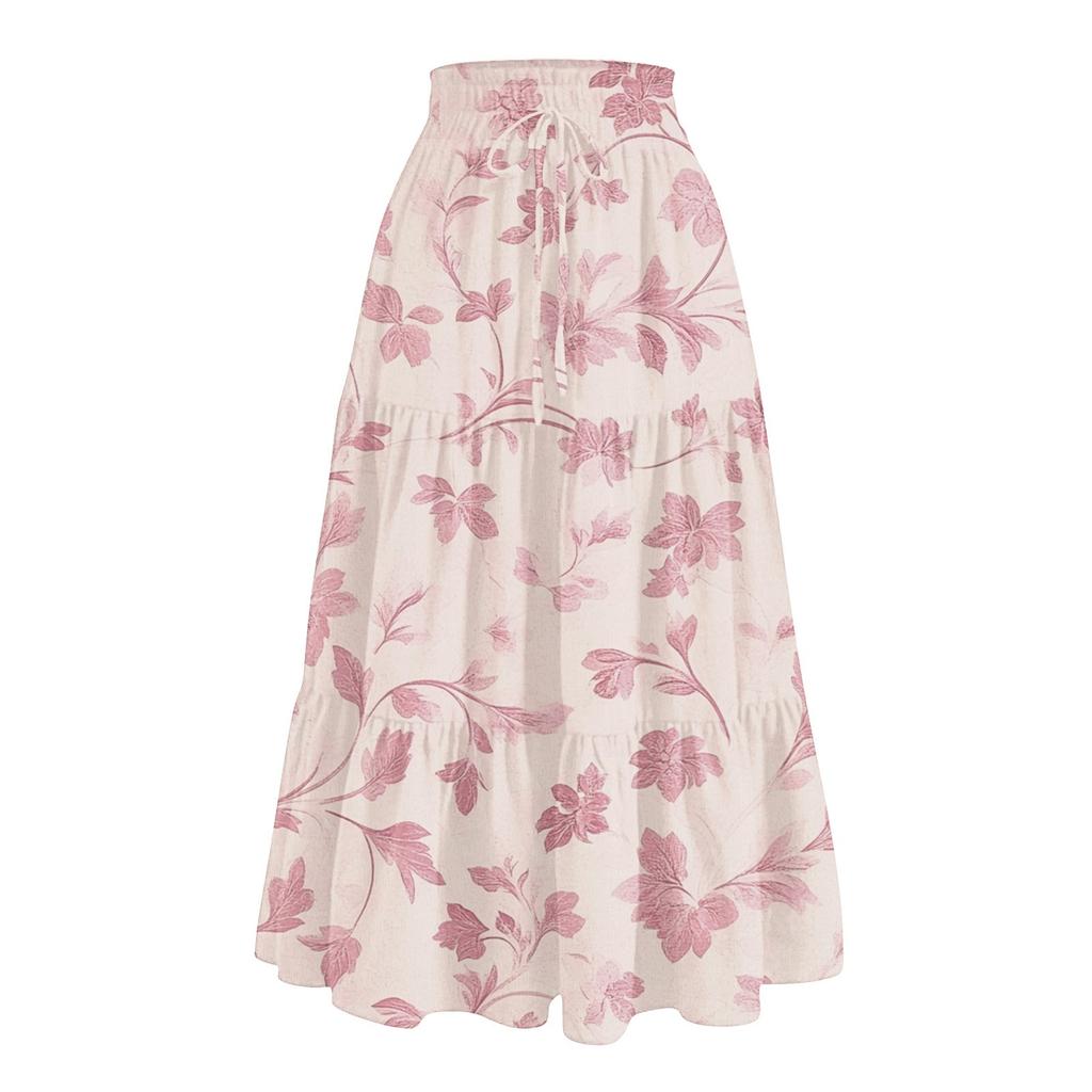 Women's Casual And Fashionable Floral Print Elastic Waist Loose Skirt Waist Loose Skirt