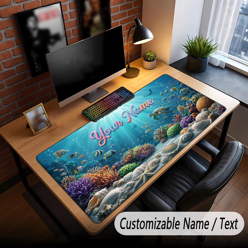 Fish Ocean Theme Custom Mouse Pad Personalized With Name Text Customized Desk Mat For Office Home Decor