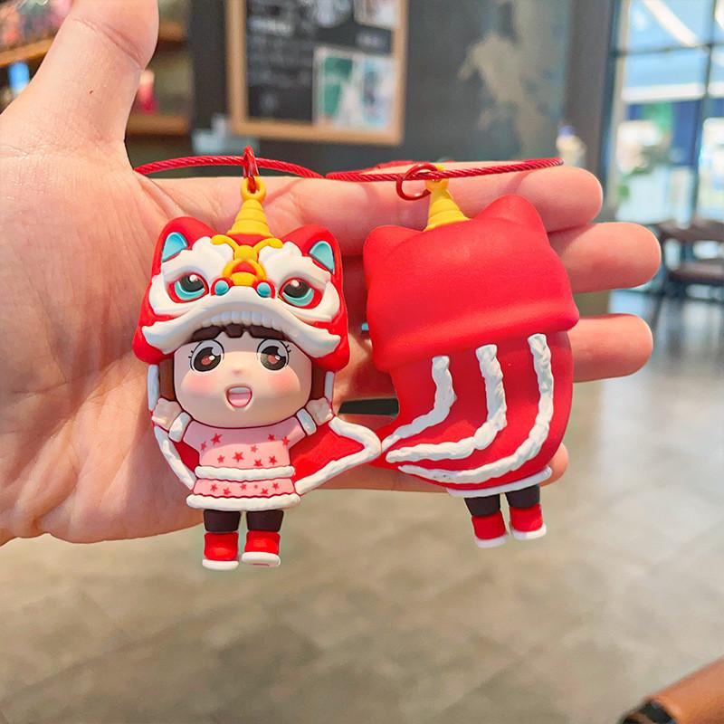 Lion Chinese Traditional Dance Keychain Silicone Car And Decoration Bag