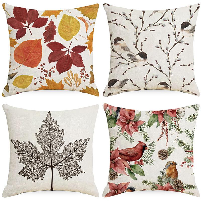 Nordic Pillow Autumn Series Leaves, Flowers and Bird Sofa Cushion Pillow Case Home Sofa High-end Decoration