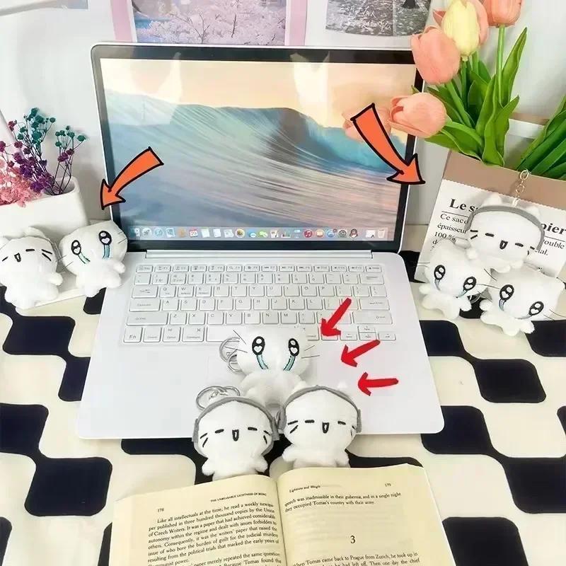 Cute Headphones Kitten Couple Keychain Mini Crying Cat Doll Plush Keyring Cartoon Dog Bee Bag Pendant Charms Backpack Decoration