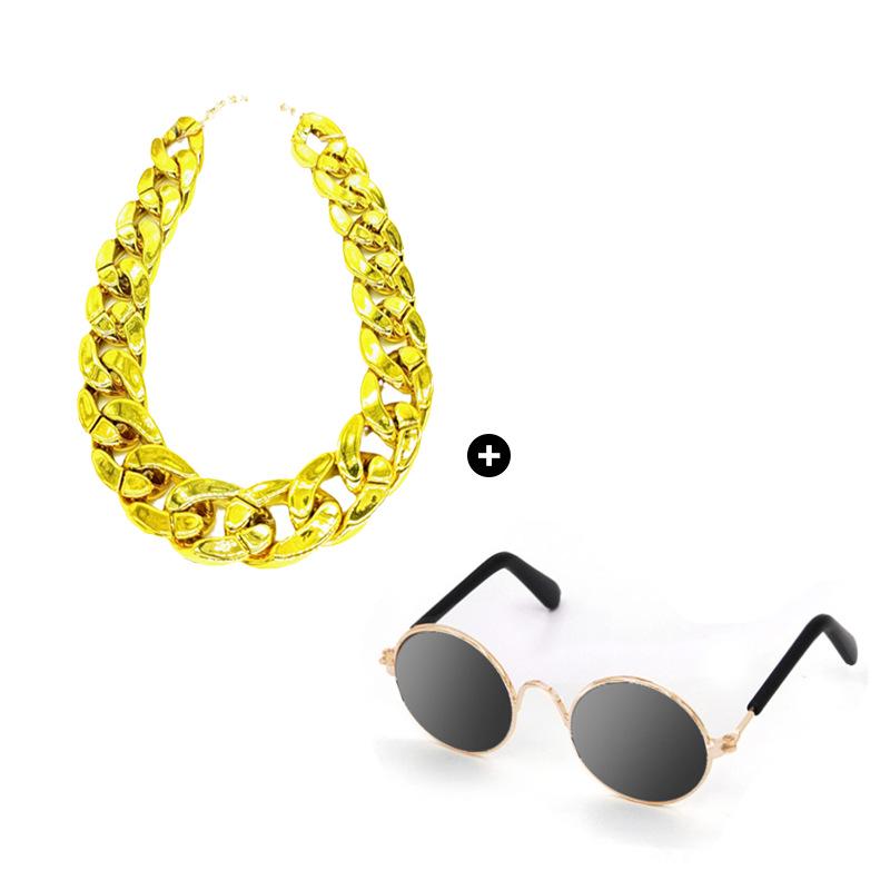 Adorable Pet Party Outfit: Necklace, Glasses & Sunglasses with Gold Chain for Cats & Puppies