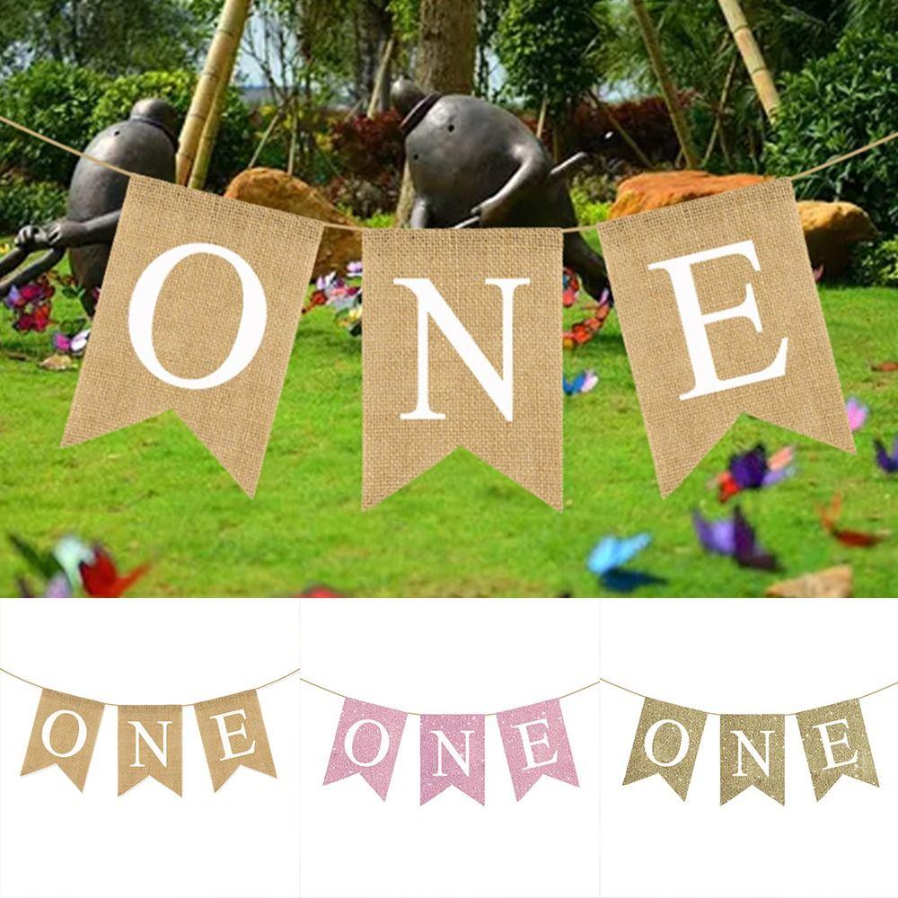 ONE Letter Burlap ONE Garland Festive Baby First Party Decoration Birthday Bunting  Festival