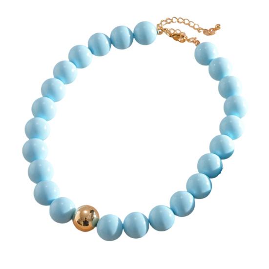 Perlenschmuck für Damen, Acryl-Kettenhalsband mit großen Perlen, Elastisches Armband mit runden Perlen, Sommerliches Retro-Accessoire