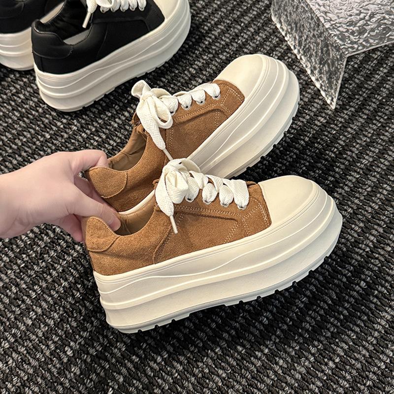 Piaohong versatile platform-soled sports shoes increase the height of girls' casual board shoes, autumn and winter lace-up literary and artistic