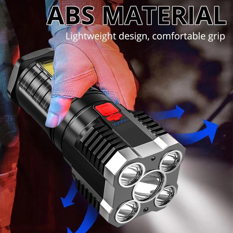 5 LED Super Bright Flashlight Rechargeable Outdoor Multifunctional Waterproof LED Long Range Spotlight Battery Display COB Light