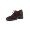 Fashion New Spring Autumn Sheep Suede Lace Women Loafers Square Toe Chunky Heel Shoes Comfort Women Pumps Shoes for Women High Heels