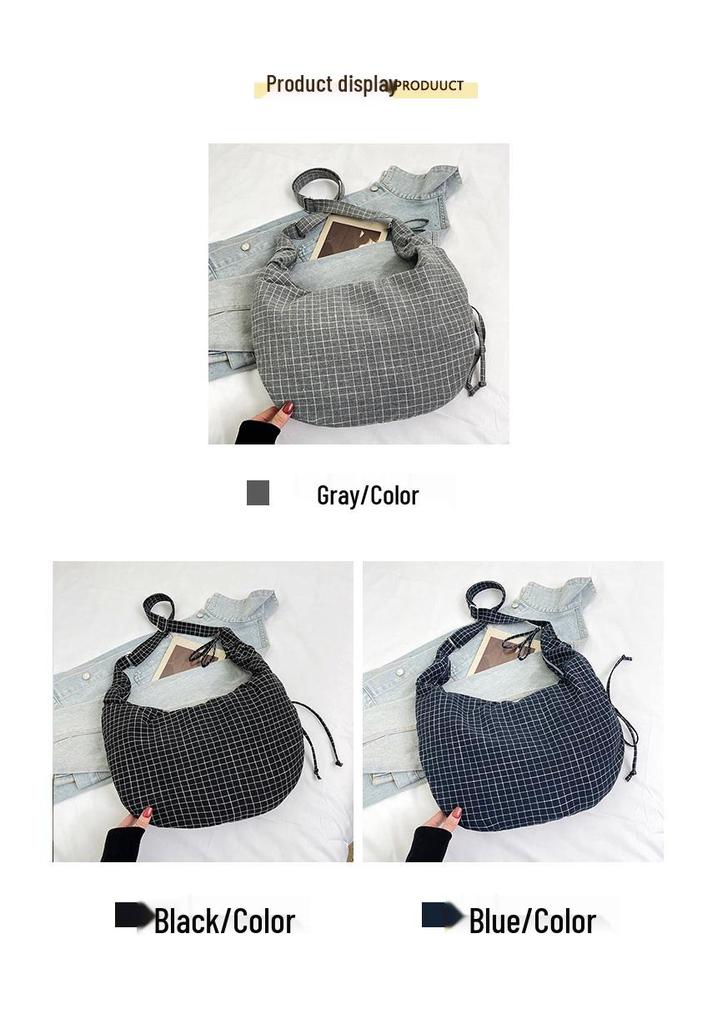 Korean Plaid Canvas Underarm Bag - Large Capacity Crossbody for Women, 2025 Style