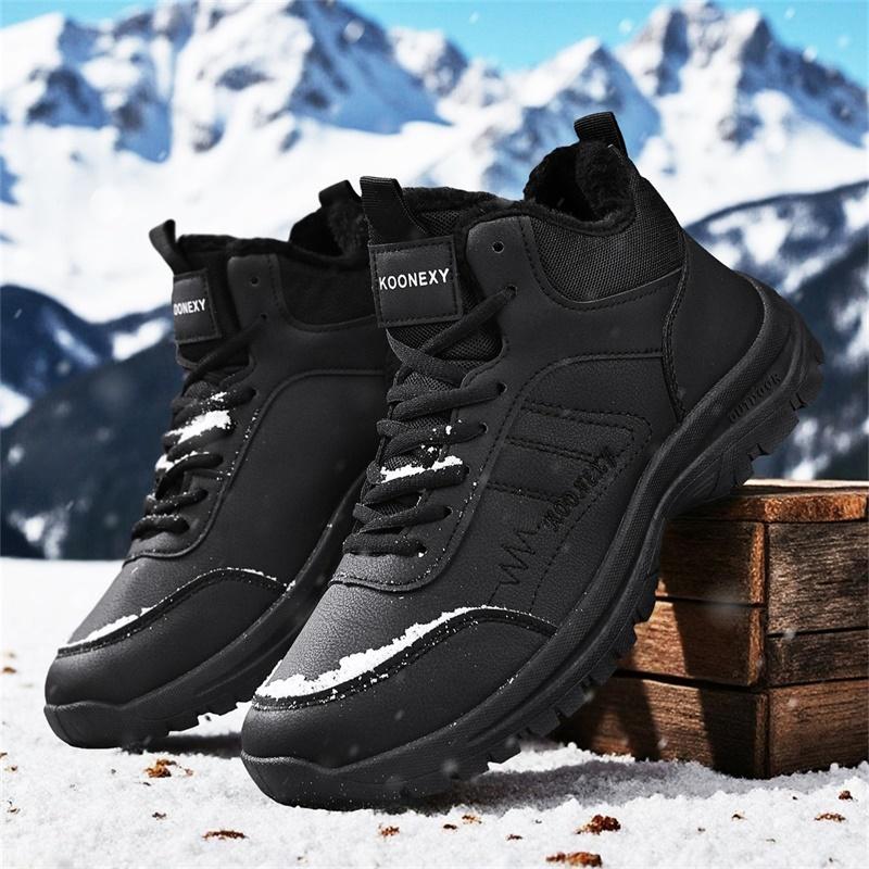 Men's Fleece Warm Men Snow Boots and Comfortable Soft Anti Slip Hiking Shoes Men's Versatile Trendy Casual Sports Shoes