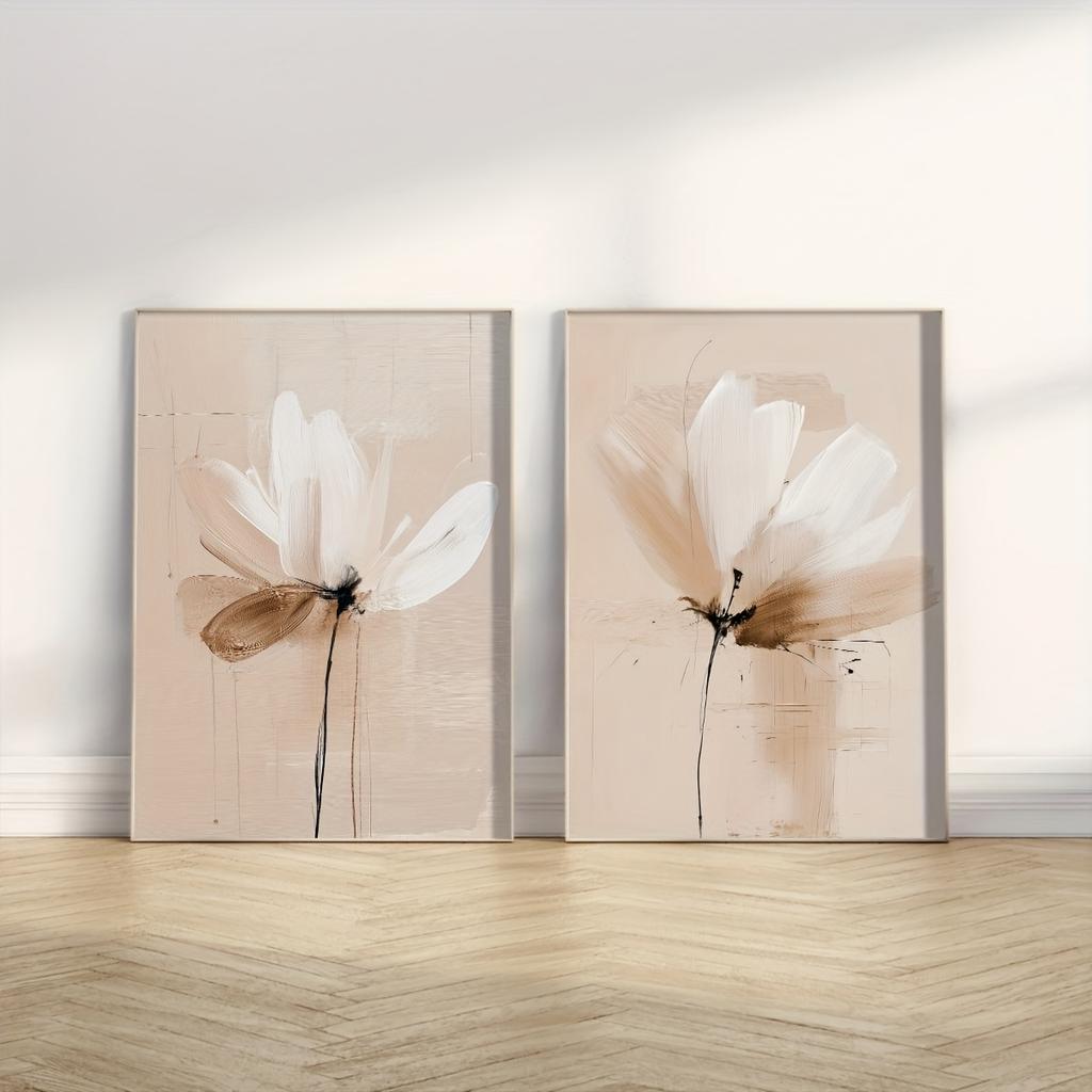 Spring Abstract Flower Print Neutral Minimalist Floral Wall Art Textured Beige Botanical Poster Abstract Floral Beige Home Decor