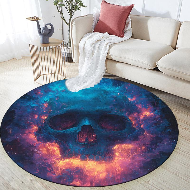 Colorful Skull,Round Area Rug,Carpet Rug for Living Room Bedroom Sofa Playroom Decor,Non-slip Floor Mat