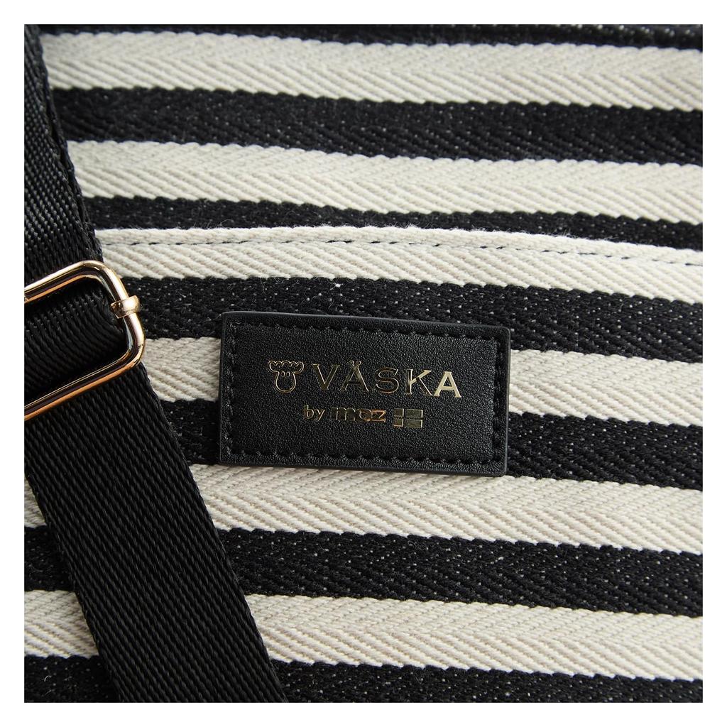 VASKA by moz Women's Shoulder Bag, Horizontal, Cotton, Striped, Elk, Deer, Veska, Nordic Style, VM6-226, Black