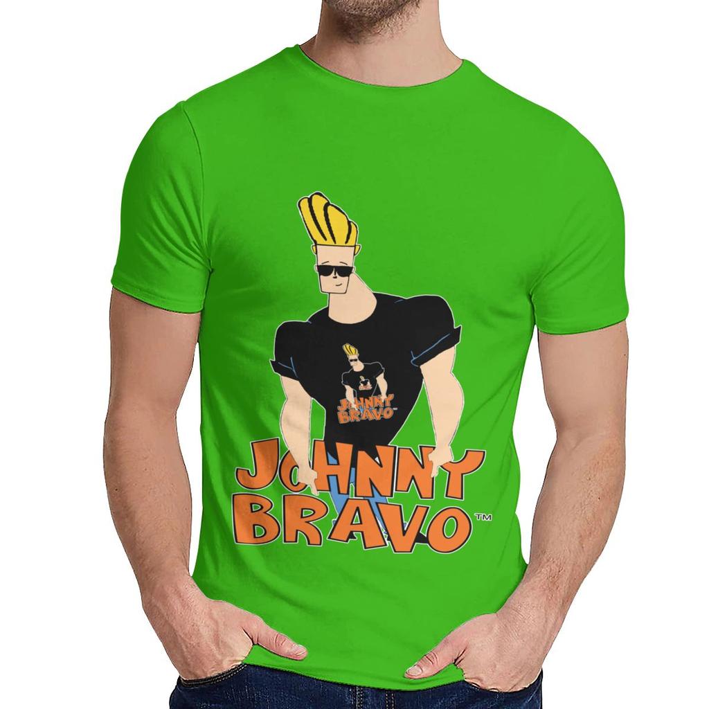 Rundhals Johnny Bravo Brille Cartoon T-Shirt Grafikdruck Unisex Reines Baumwoll-T-Shirt Heiß