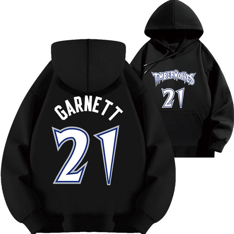 Kevin Garnett No.21 Letter Print Hooded Sweater Tide Basketball Loose Autumn Fleece Thickened Clothes Top kids  110cm
