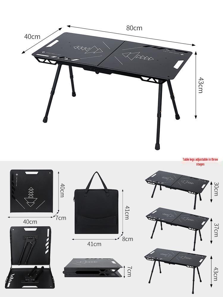 Lightweight Aluminum Folding Camping Table with Portable Storage - Blackened Style