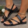 Plus Size Women's Solid Roman Sandals, Flat Cross Strap Beach Shoes, Casual Non-slip Summer Slippers, Size 43