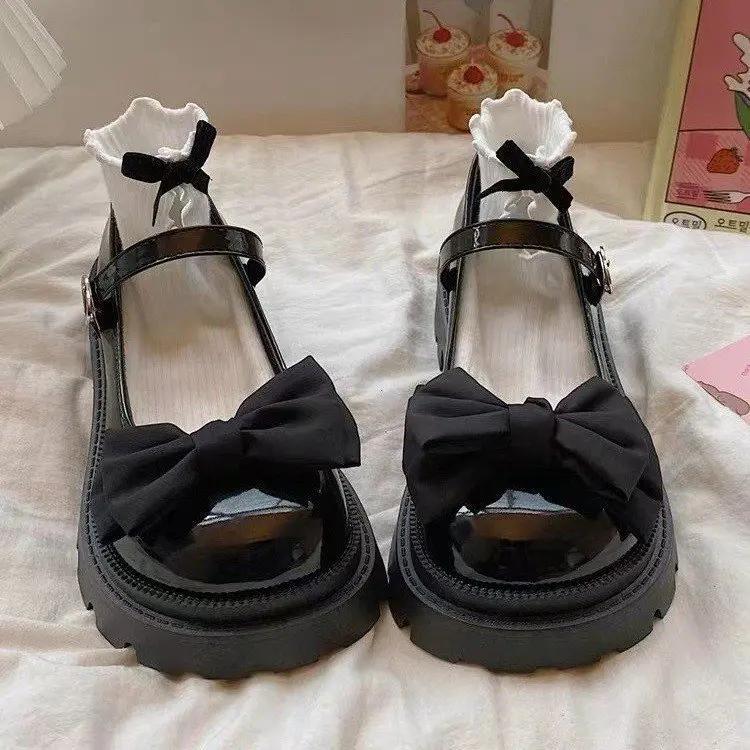 2026 New Patent Leather Bow Mary Jane Shoes Women Japanese Style Ankle Buckle Platform Pumps Woman Punk Jk Uniform Lolita Shoes