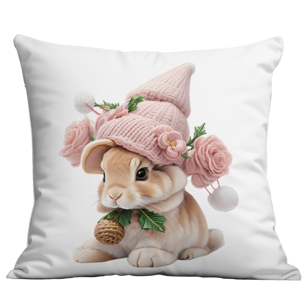 New Easter Pink Cute Rabbit Printed Pillow Cover Sofa Home Ornament Pillow Cover Premium Durable Quality Useful