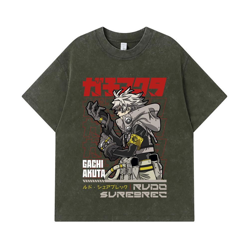 

Стиранные футболки 275 г/м² 100% Хлопок Gachiakuta V11 Принт Rudo Унисекс Тяжелая хлопковая футболка S армия зеленый