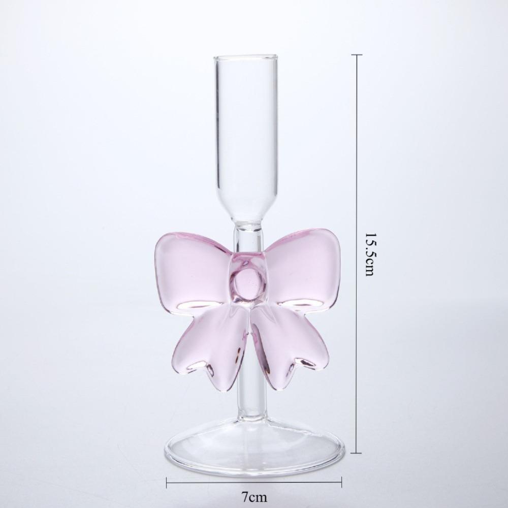 Luxury Transparent Glass High Footed Pink Big Bow Romantic Candle Holder Party Table Decoration Use Candle-stick Decent Gift