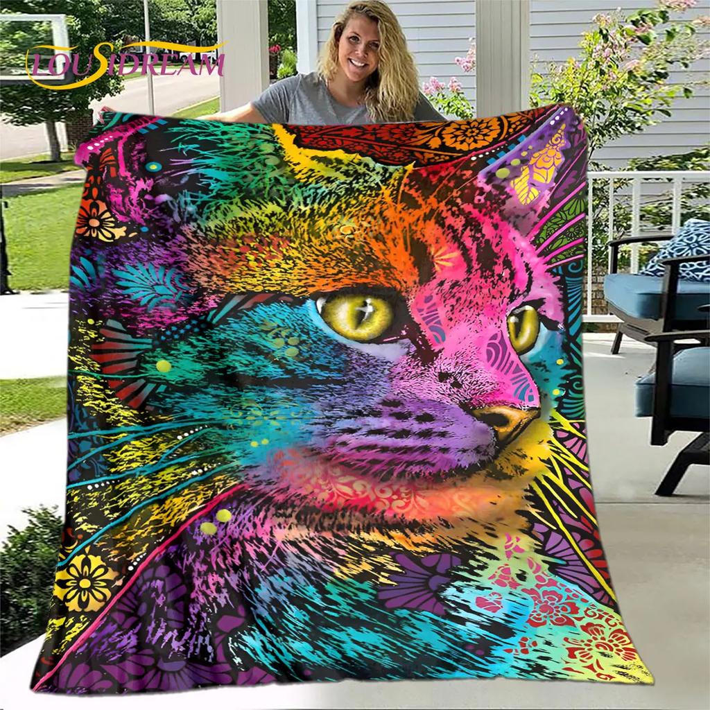 3D Cartoon Cute Gothic Cat Blanket,Flannel Blanket Throw Blanket,Warm Children's Blanket for Home Living Room Bedroom Beds Sofa