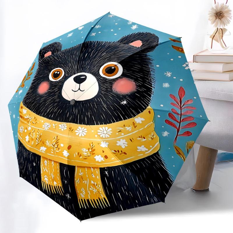1pc Winter Bear Fashionable Automatic Opening/Closing Folding Umbrella with 8 Bones, Windproof Portable, Daily Use083