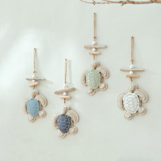 Maritimes Holz-Meeresschildkröten-Hängeornament mit Hanfseil Rustikales Schildkröten-Treibholz Strandwandkunst für Badezimmer Wohnzimmer